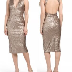 Dress the population Aylin Cut Out Back Sequin Midi Dress